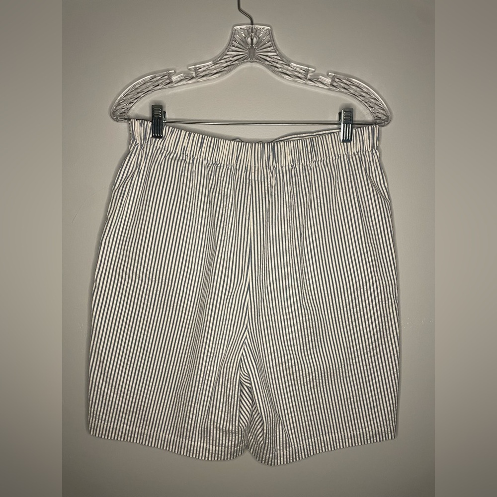 Denim & Co Vintage Blue White Stripe Shorts 4 Pockets Elastic Waist 7" Inseam - Picture 9 of 16